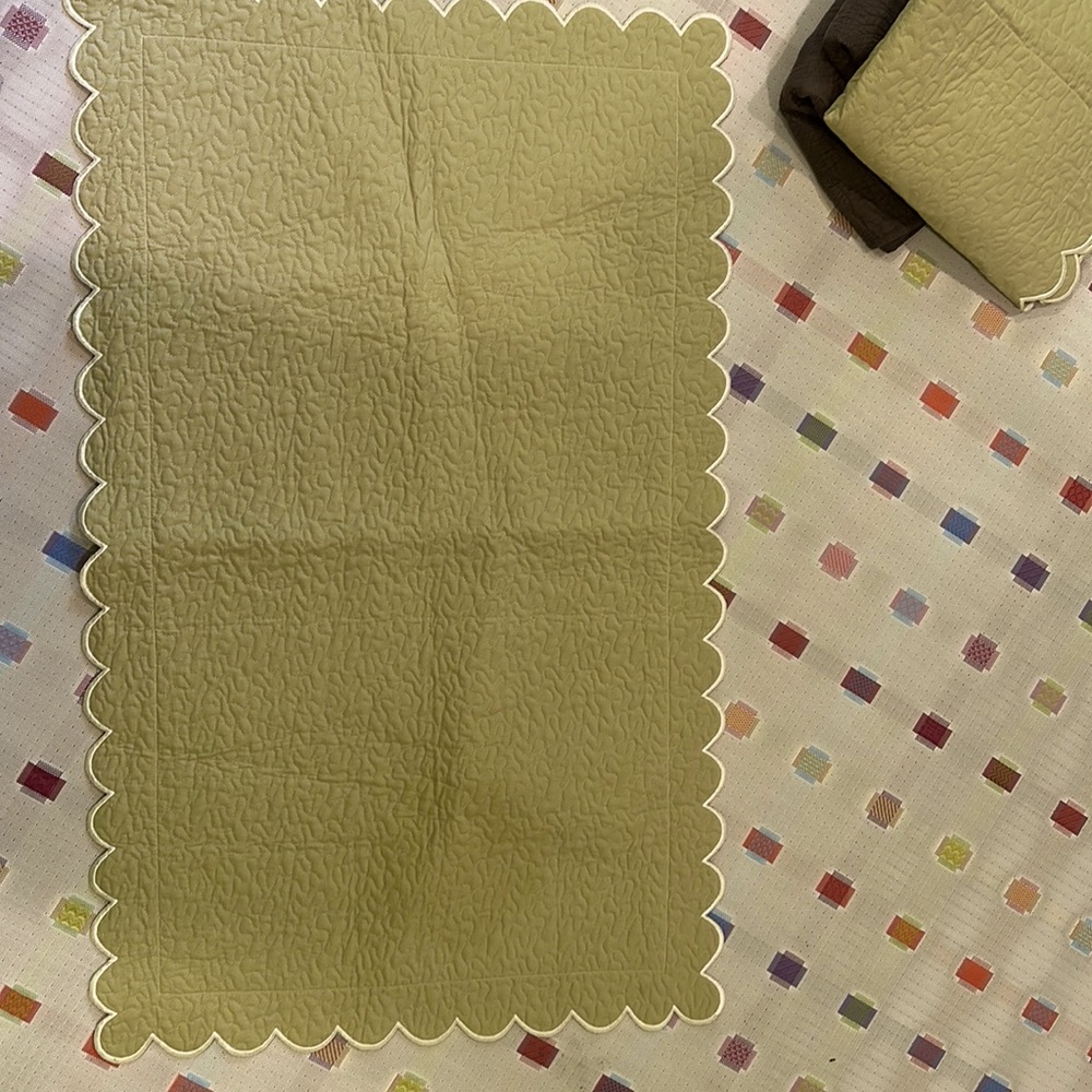 Horchow Pair of celery green king bed shams scalloped